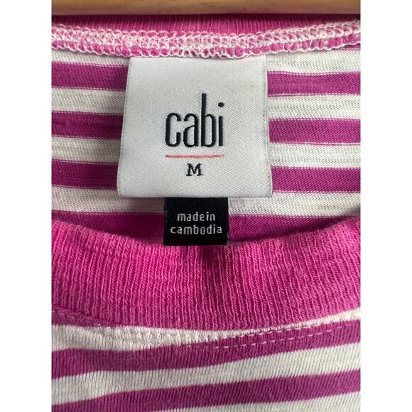CAbi Striped Short Sleeve Tee Pink White Style 6212 Size Medium - Picture 4 of 5